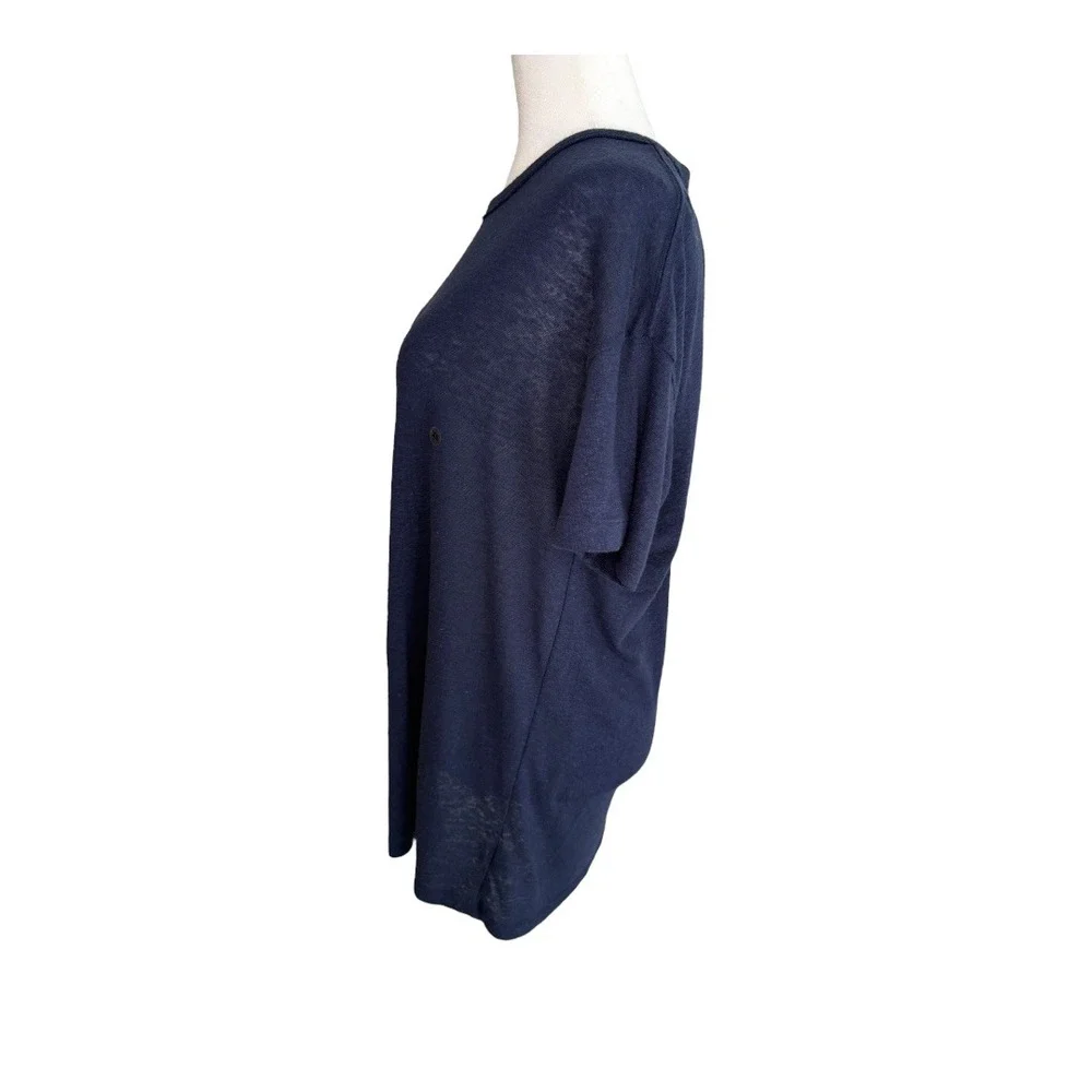 Aerie Womens XS Navy Blue Linen Blend‎ Short Sleeve Tunic Top Casual NWT